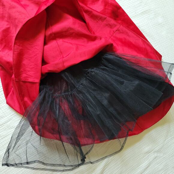 Vintage Y2K Prom Dress Formal Red Satin Strapless Ballgown Black Crinoline - Picture 4 of 8